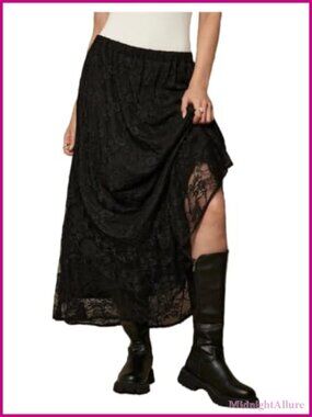 Women's Plus Size Lace Maxi Skirt Elastic Waist Y2k Flowy A-Line Long Skirt